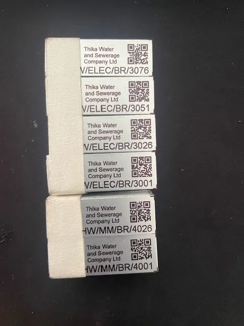 Stacked STL QR asset tags printed for Thika Water and Sewerage Company