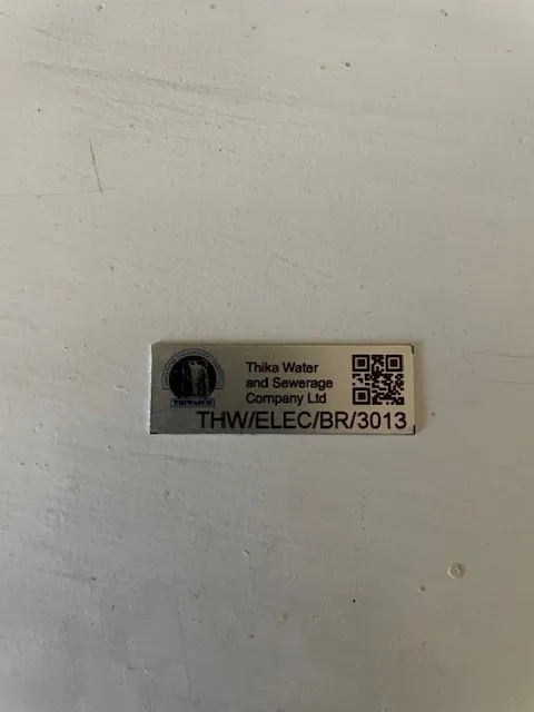 Asset tagging in Kenya: a QR code asset tag applied to Thika Water and Sewerage Company equipment